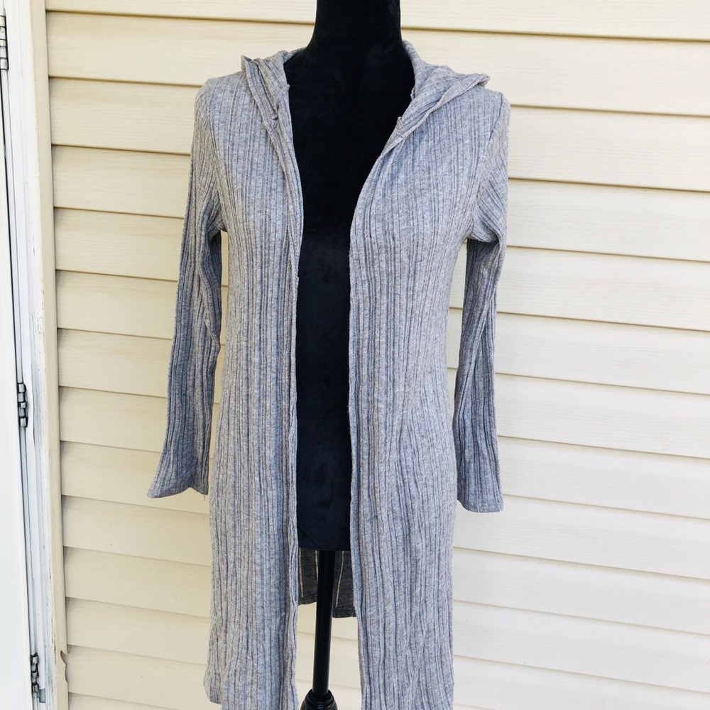 See You Monday Brand Light Gray Ribbed Knit Cardigan large women’s